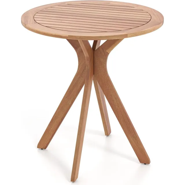 Costway Tuintafel, weerbestendig, ronde houten tafel, bijzettafel van eucalyptushout, balkontafel, bistrotafel voor tuin, balkon, terras, 70 x 70 x 76 cm naturel