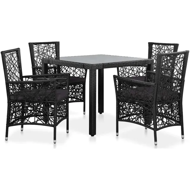 vidaXL 5-delige Tuinset poly rattan zwart