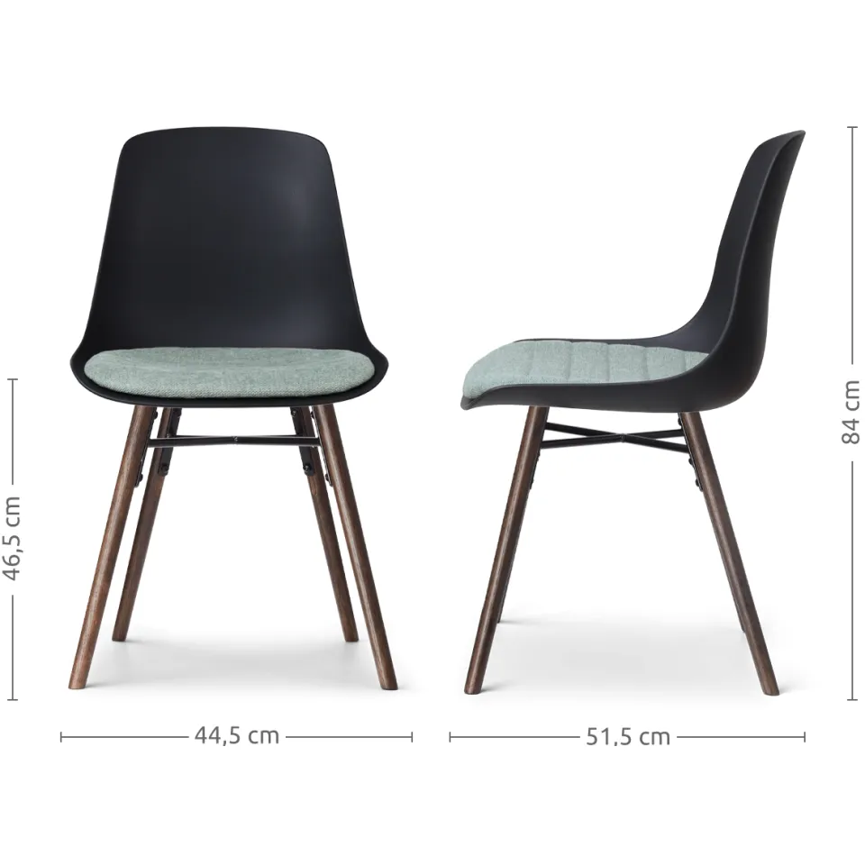 Nolon Nena-Liv eetkamerstoel zwart met zacht groen zitkussen - walnoot houten onderstel, foto 3