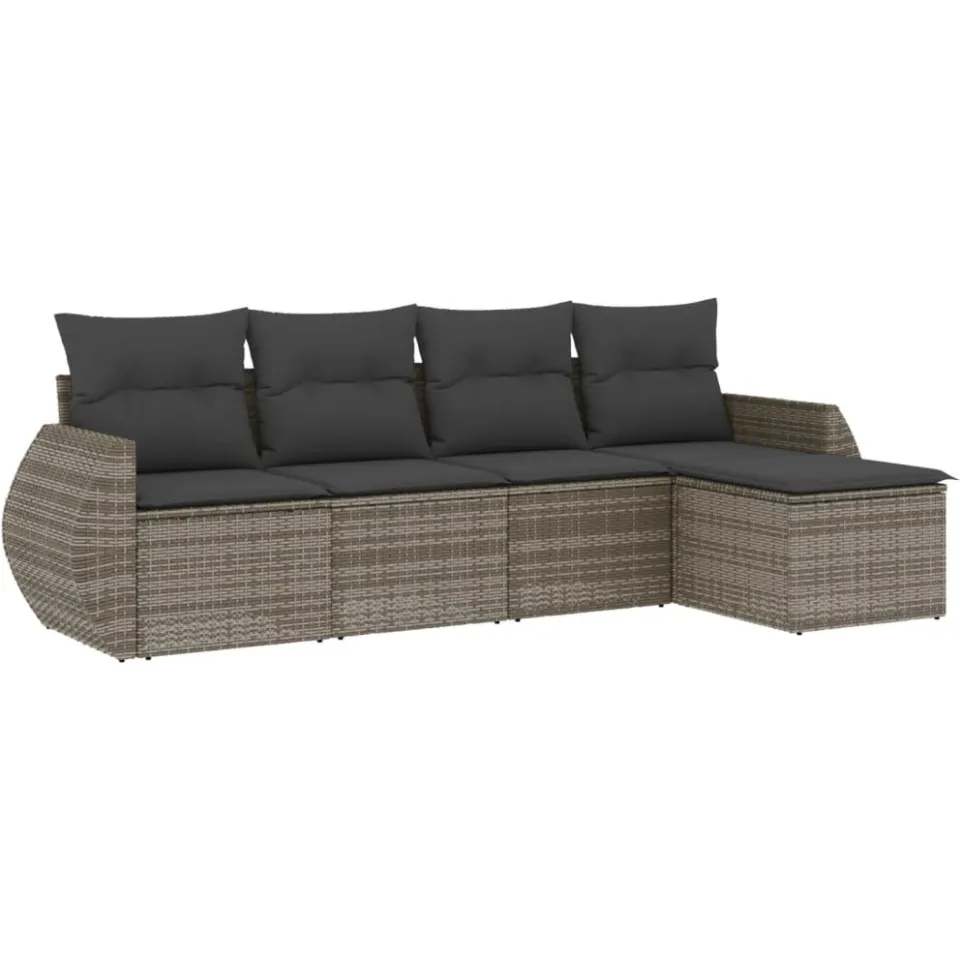 vidaXL 5-delige Loungeset met kussens poly rattan grijs, foto 3