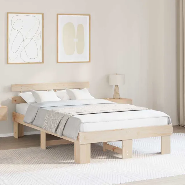 vidaXL Bedframe met hoofdeinde Naturel 140 x 190 cm Massief grenenhout Bruin