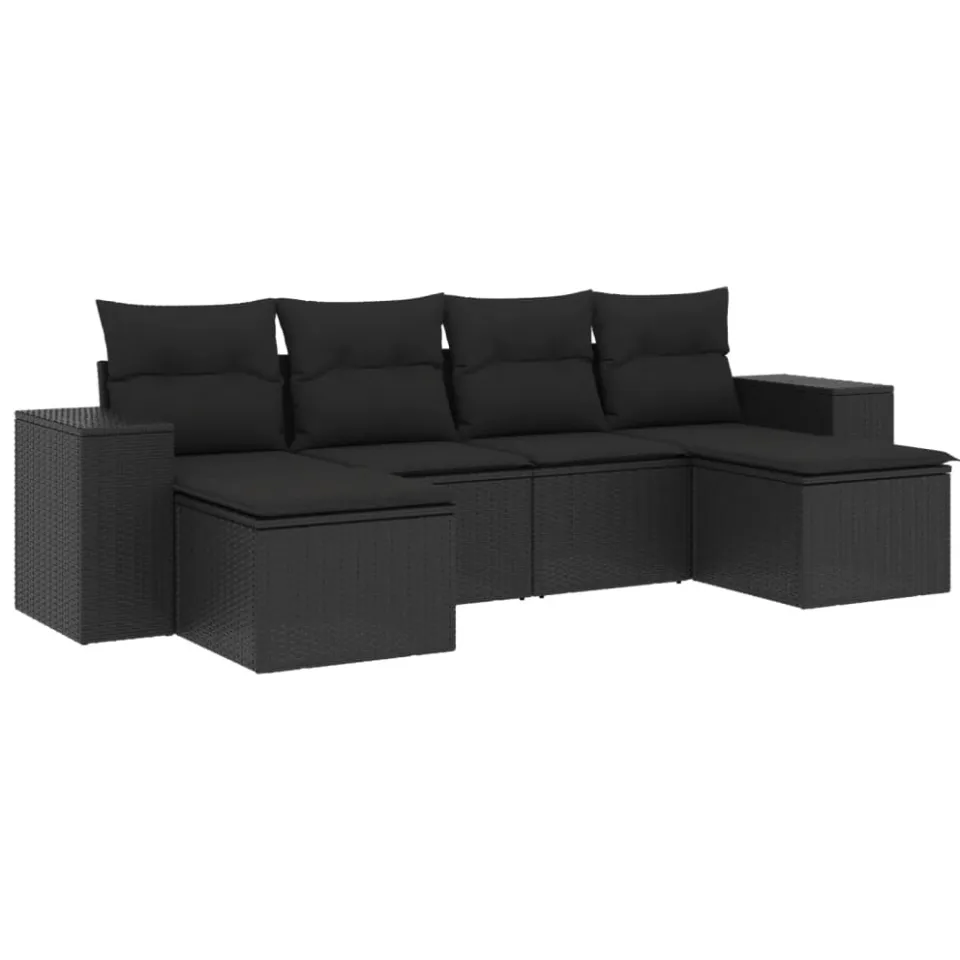 vidaXL 6-delige Loungeset met kussens poly rattan zwart, foto 3