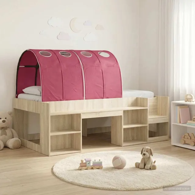 vidaXL Bedframe met tunnel 3 st Sonoma eiken en rood Bewerkt hout Bruin