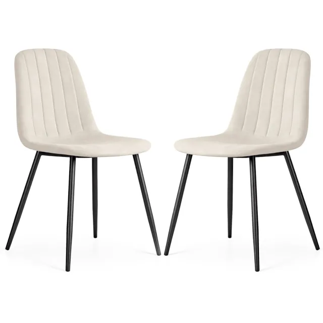 Akord Set van 2 Eetkamerstoelen LUMO / Gestoffeerde Stoelen / Fluwelen Stoelen en Metalen Poten / Beige met zwarte benen