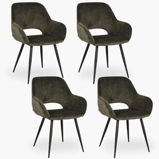 DOK 2 4x Eetkamerstoel Jenna - Forest Velours - Set van 4 - Groen - Met Armleuning