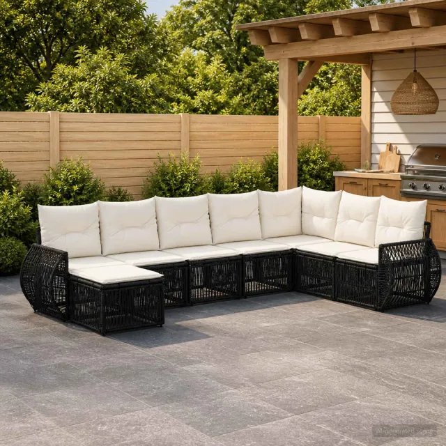 vidaXL Tuinbankenset 8 st 8-zits Zwart en Cream Wit poly rattan, foto 2