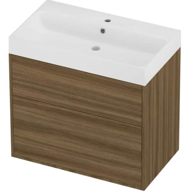Proline Podium Badmeubelset Polystone Loft In Kader 80x46x75 cm Mat White Caramel Walnut Houtlook