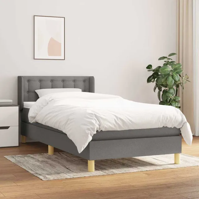 vidaXL Boxspring met matras stof donkergrijs 90x200 cm grijs