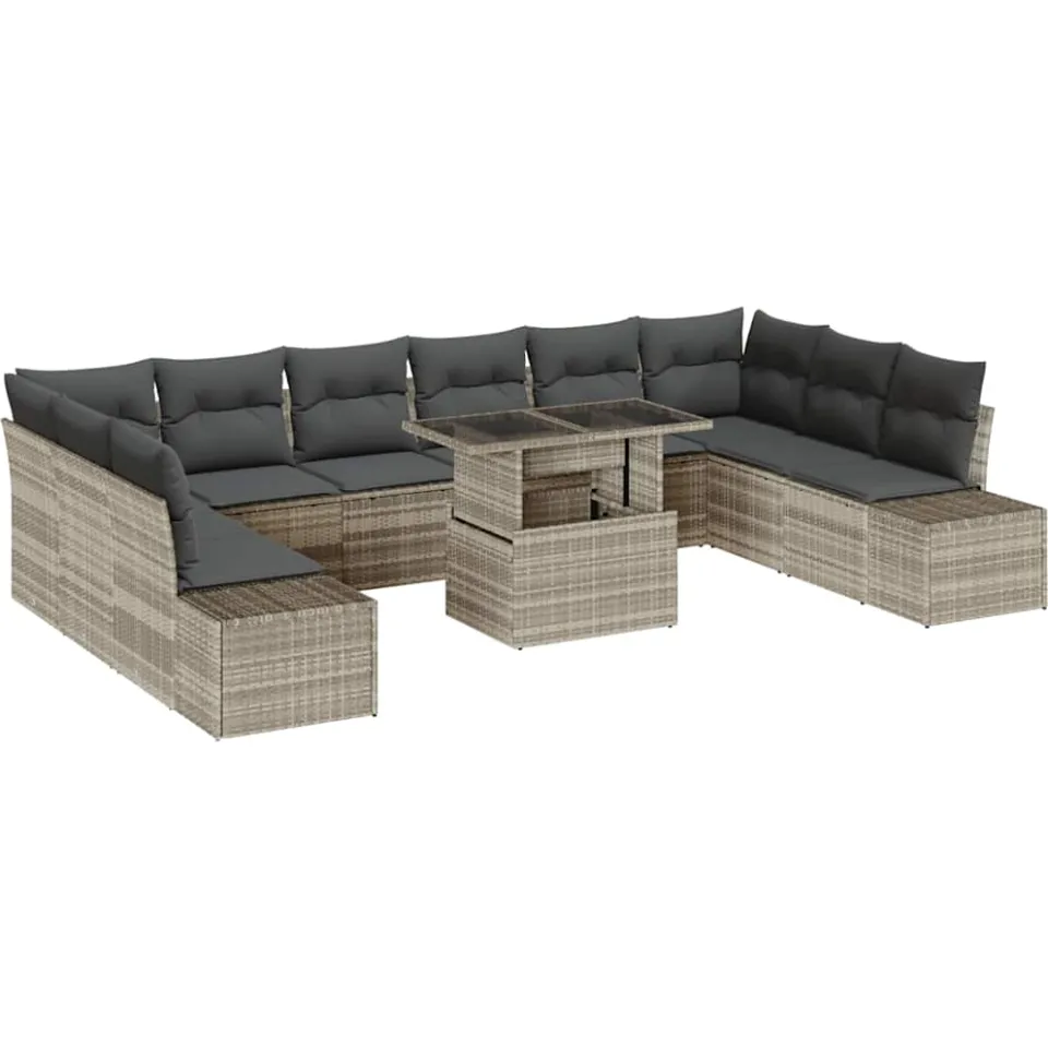 vidaXL Tuin Sofa Set 11 st Lichtgrijs poly rattan