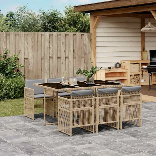vidaXL 7-delige Tuinset met kussens poly rattan gemengd beige, foto 2