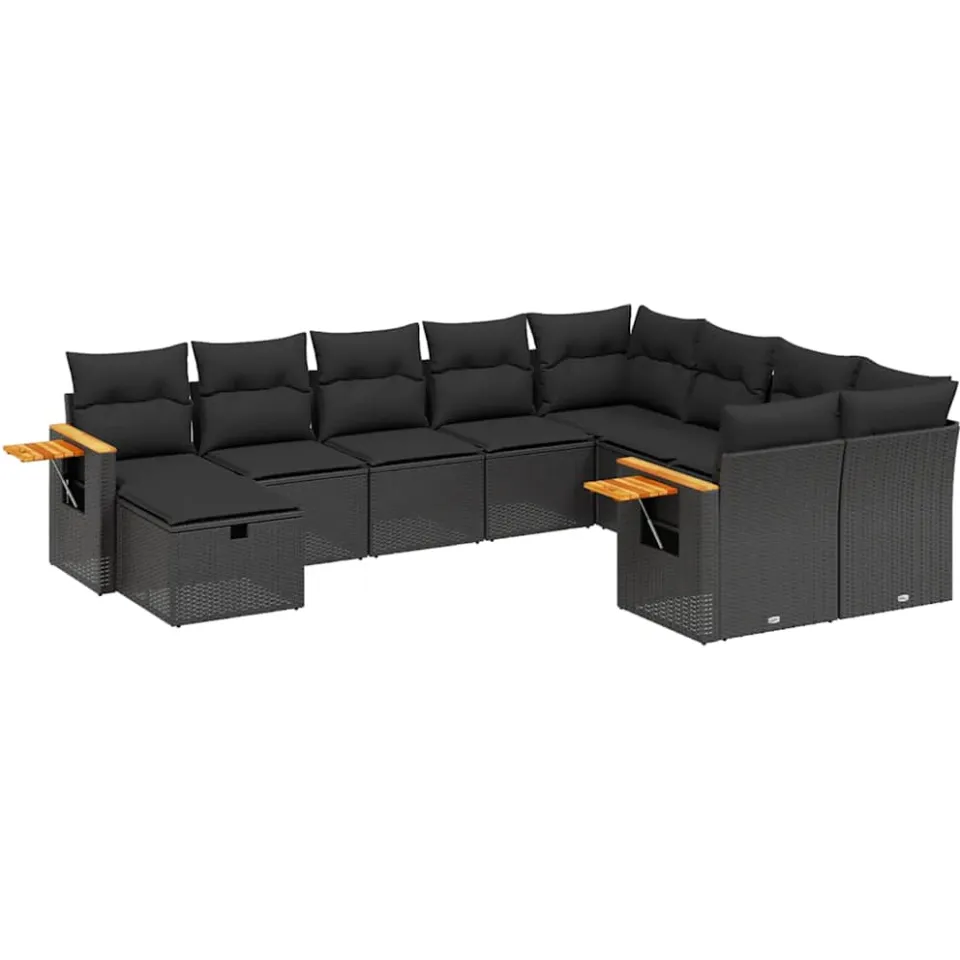 vidaXL 10-delige Loungeset met kussens poly rattan zwart