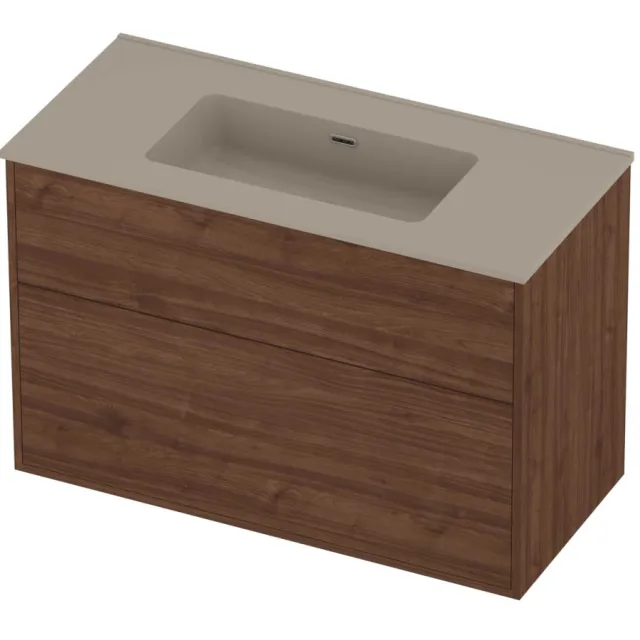 Proline Tribute Badmeubelset Porselein 2 Laden 100x46x67 cm Mat Crème Cotton Indian Walnut Houtlook