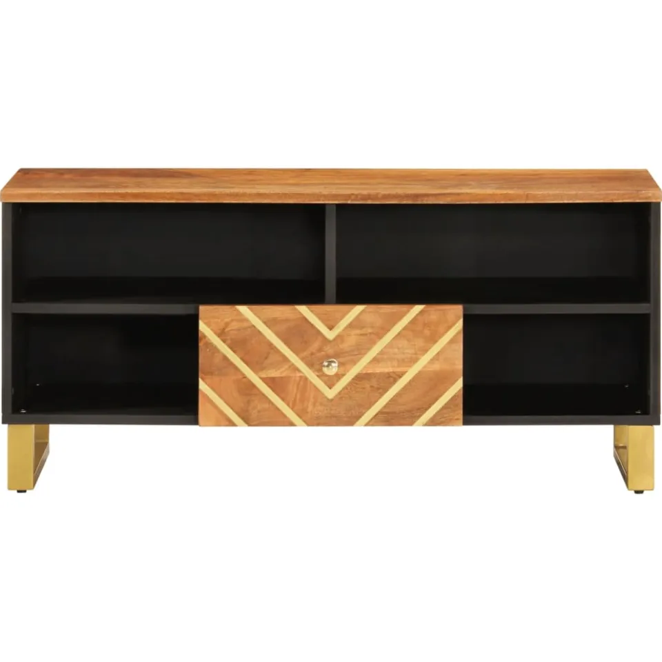 vidaXL Tv-meubel 100x33,5x46 cm massief mangohout bruin en zwart, foto 4