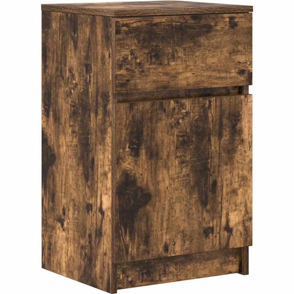 vidaXL Nachtkastje 39x35x65 cm bewerkt hout gerookt eikenkleurig Grijs