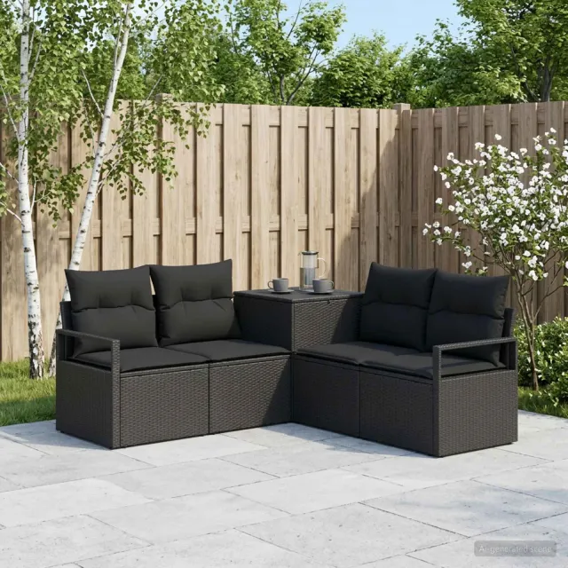 vidaXL Bankstel 5 st Zwart 177 x 177 x 85 cm Poly Rattan en Staal