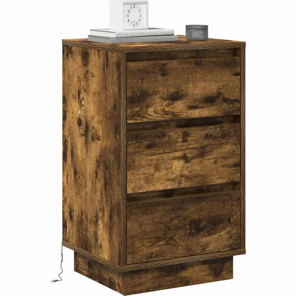 vidaXL Nachtkastje Gerookt eiken 39 x 34,5 x 65 cm Bewerkt hout Bruin