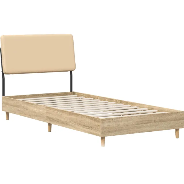 vidaXL Eenpersoonsbed met hoofdbord Sonoma eiken en crème 90 x 200 cm Bruin