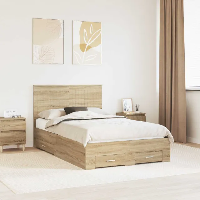 vidaXL Bedframe met lade Sonoma Eiken 120 x 200 cm Bewerkt hout Bruin