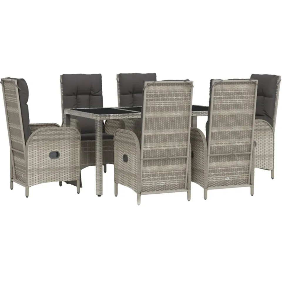 vidaXL 7-delige Tuinset met kussens poly rattan grijs