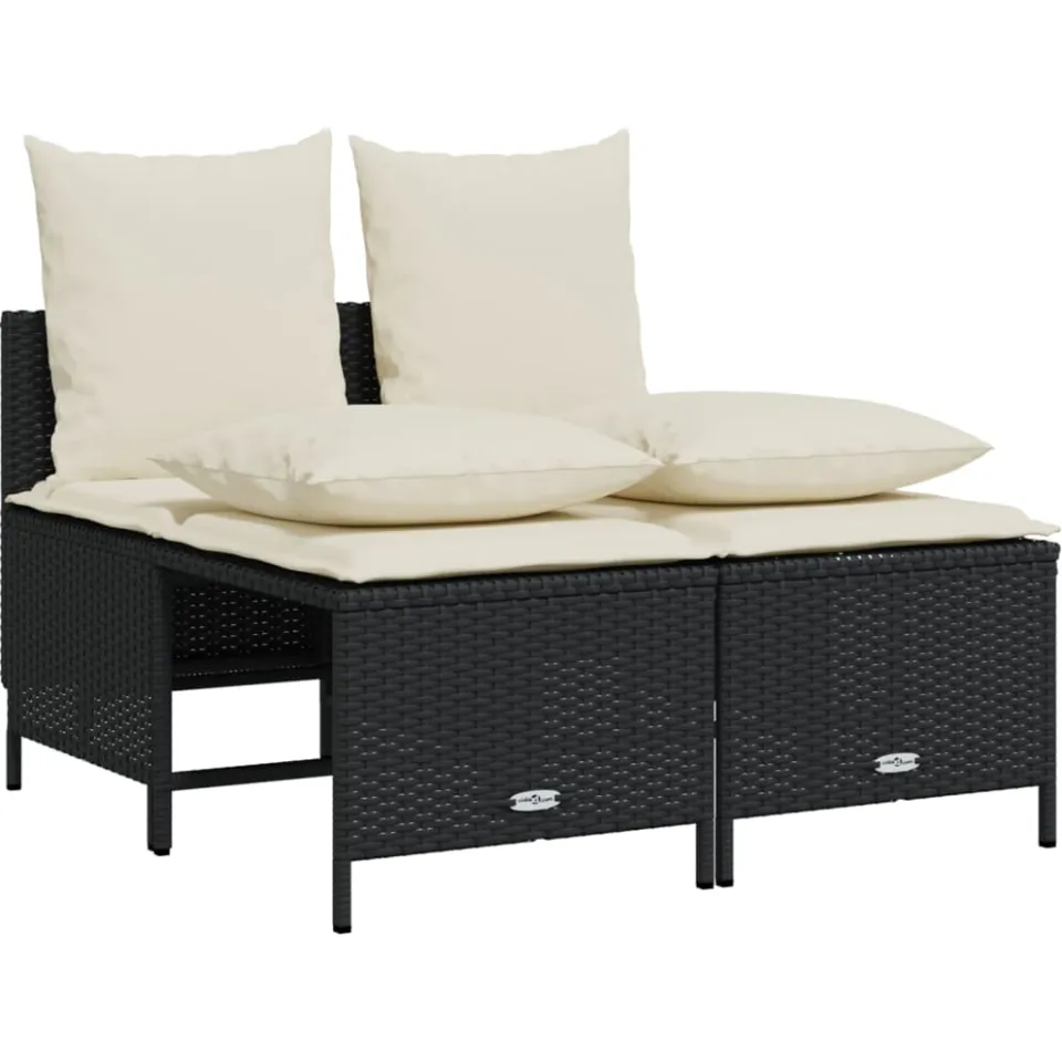 vidaXL 5-delige Loungeset met kussens poly rattan zwart, foto 4