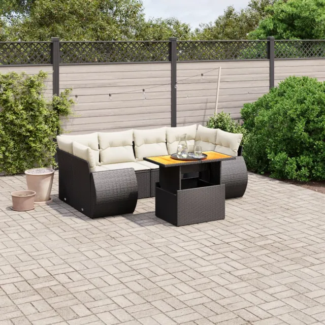 vidaXL 7-delige Loungeset met kussens poly rattan zwart, foto 2