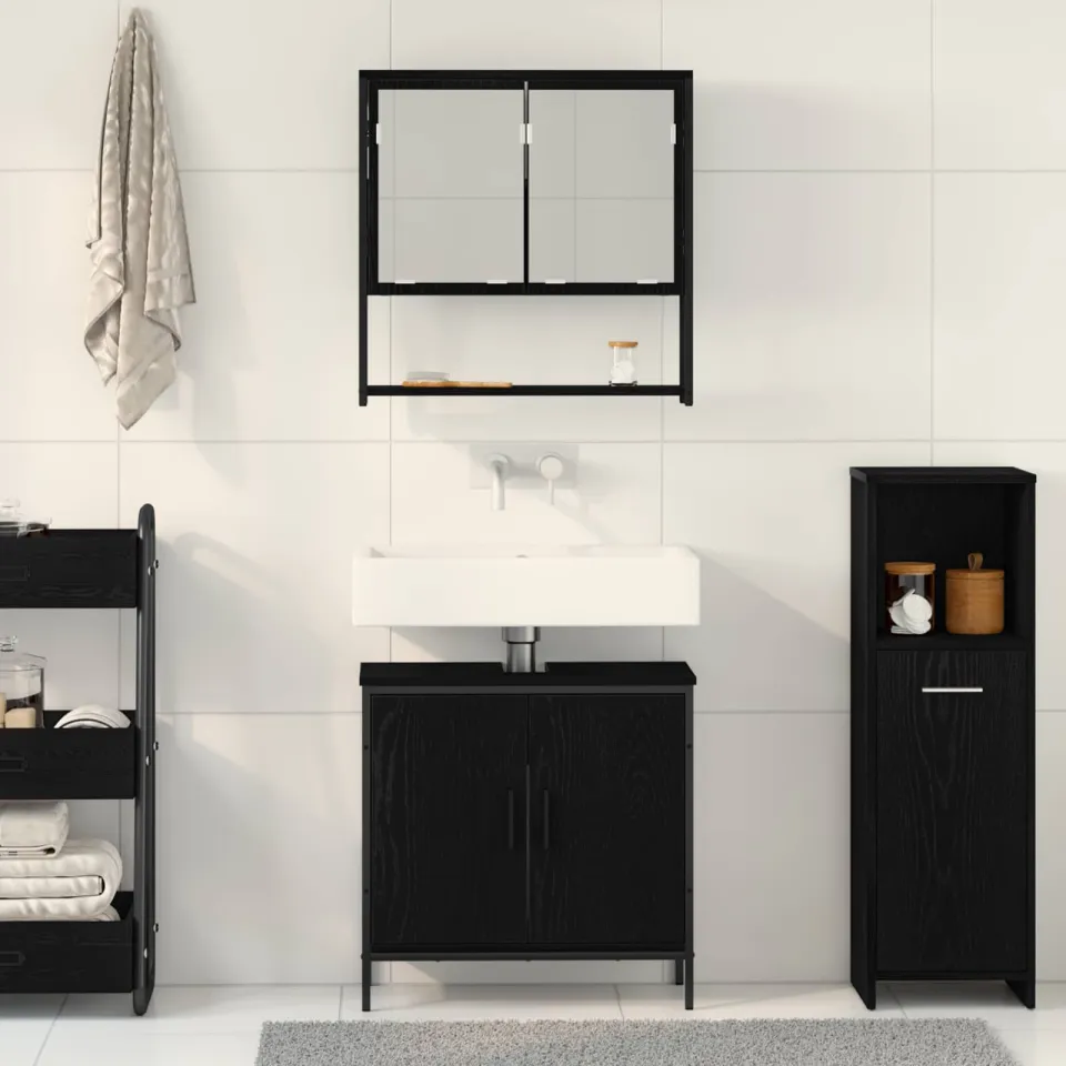 vidaXL Badkamermeubelset 2 st Zwart 60 x 30 x 60 cm Bewerkt hout, foto 3