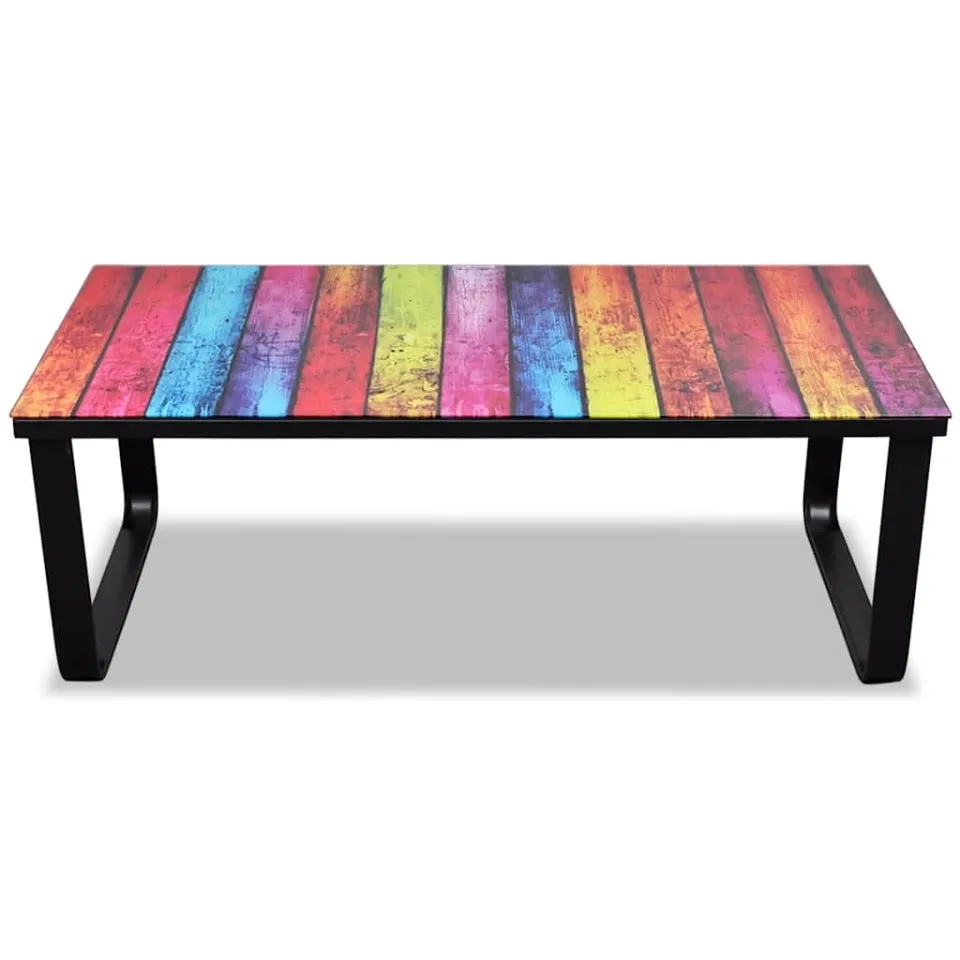 vidaXL Salontafel met regenboog-print glazen tafelblad Meerkleurig