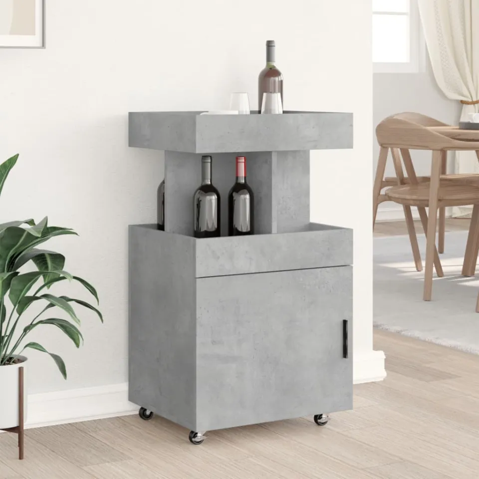 vidaXL Drankkar 50x41x89 cm bewerkt hout betongrijs grijs, foto 3
