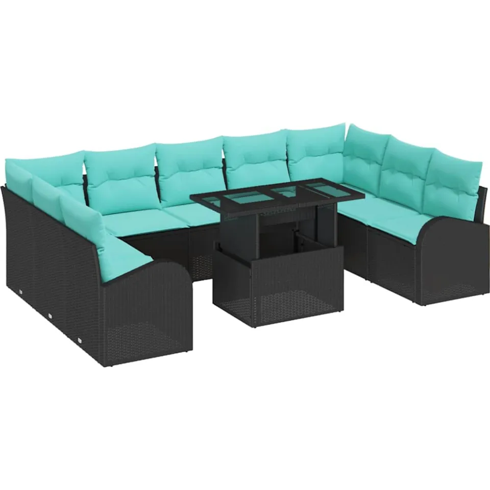 vidaXL Tuin Sofa Set 10 st Zwart Poly riet, foto 4