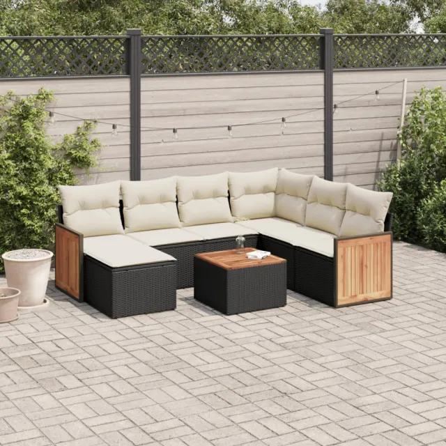 vidaXL 8-delige Loungeset met kussens poly rattan zwart, foto 2
