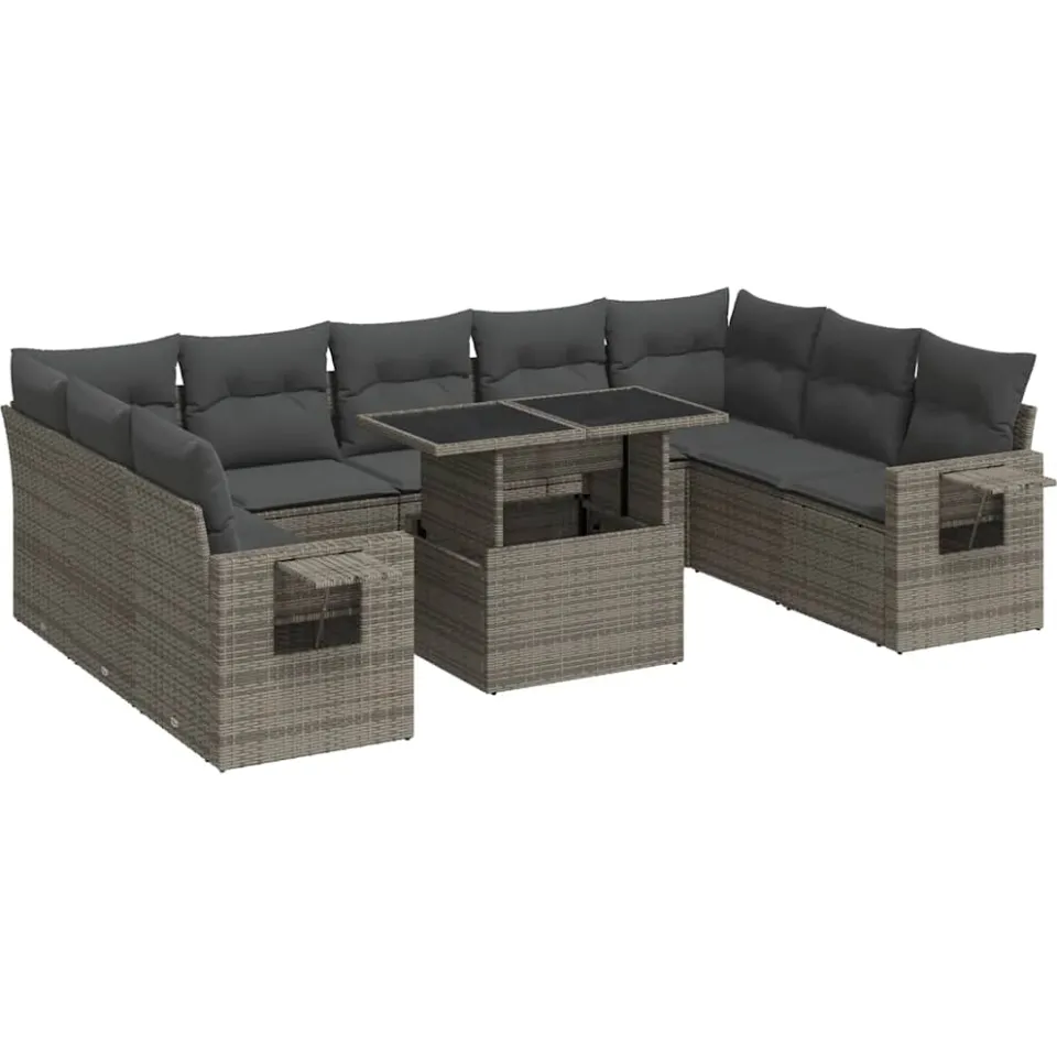 vidaXL 10-delige Loungeset met kussens poly rattan grijs, foto 3
