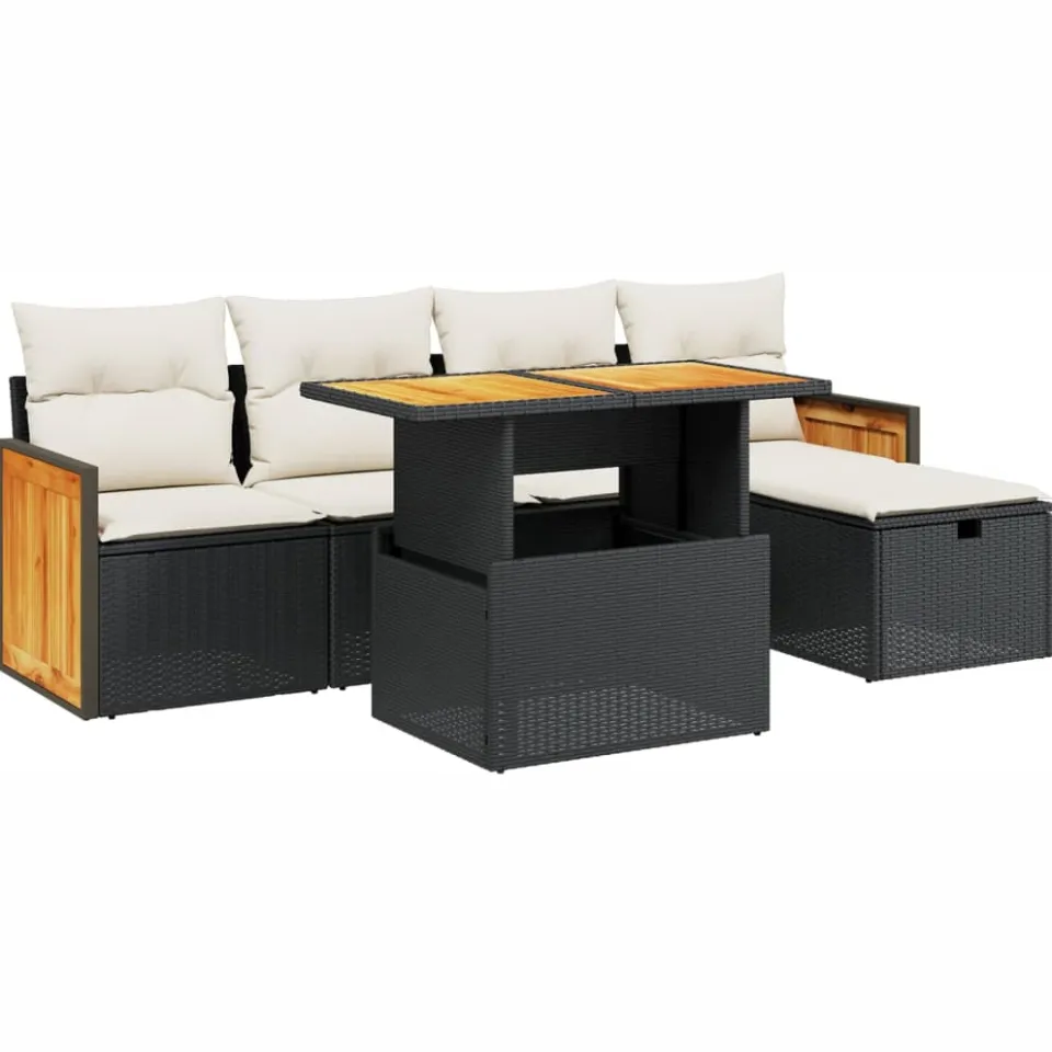 vidaXL 6-delige Loungeset met kussens poly rattan zwart