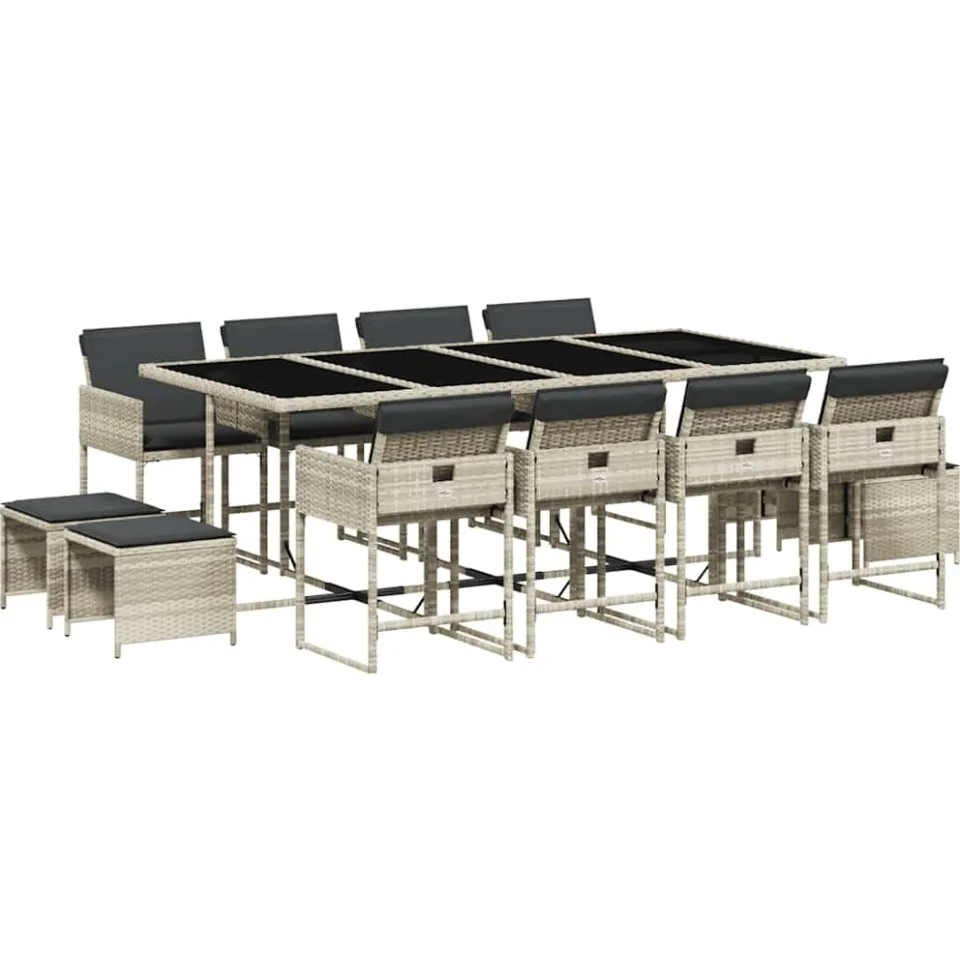 vidaXL 13-delige Tuinset met kussens poly rattan lichtgrijs grijs, foto 3