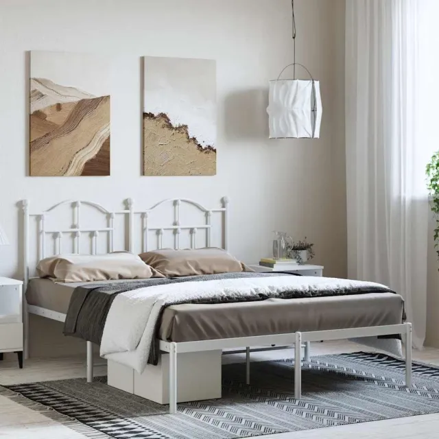 vidaXL Bedframe met hoofdbord metaal wit 135x190 cm