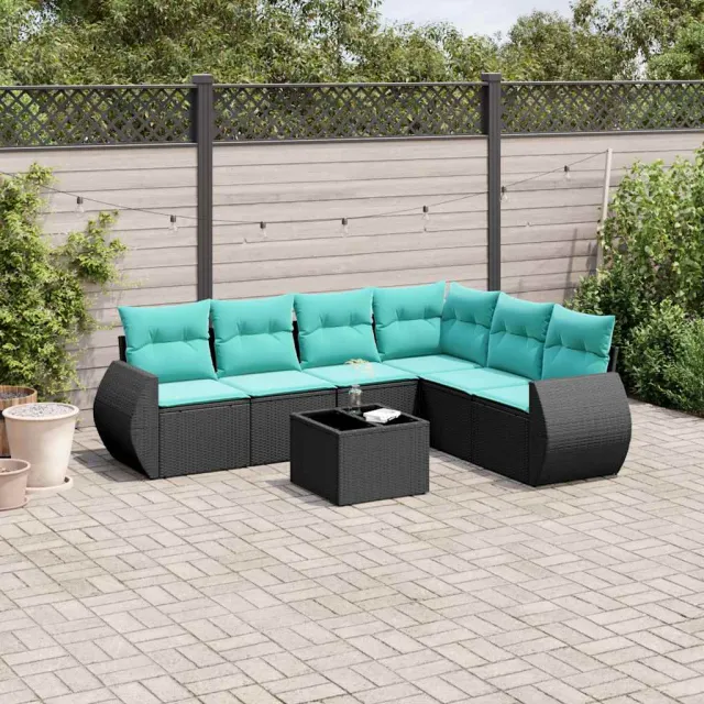 vidaXL 7-delige tuinbankset met kussens van zwart polyrotan, foto 2