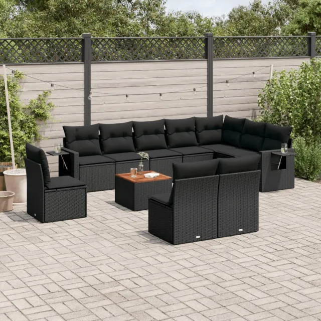 vidaXL 11-delige Loungeset met kussens poly rattan zwart, foto 2