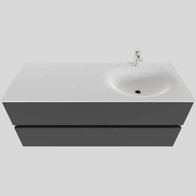 Boss & Wessing Badkamermeubel Solid Surface BWS Stockholm 120x46 cm Rechts Mat Antraciet (met 1 kraangat)