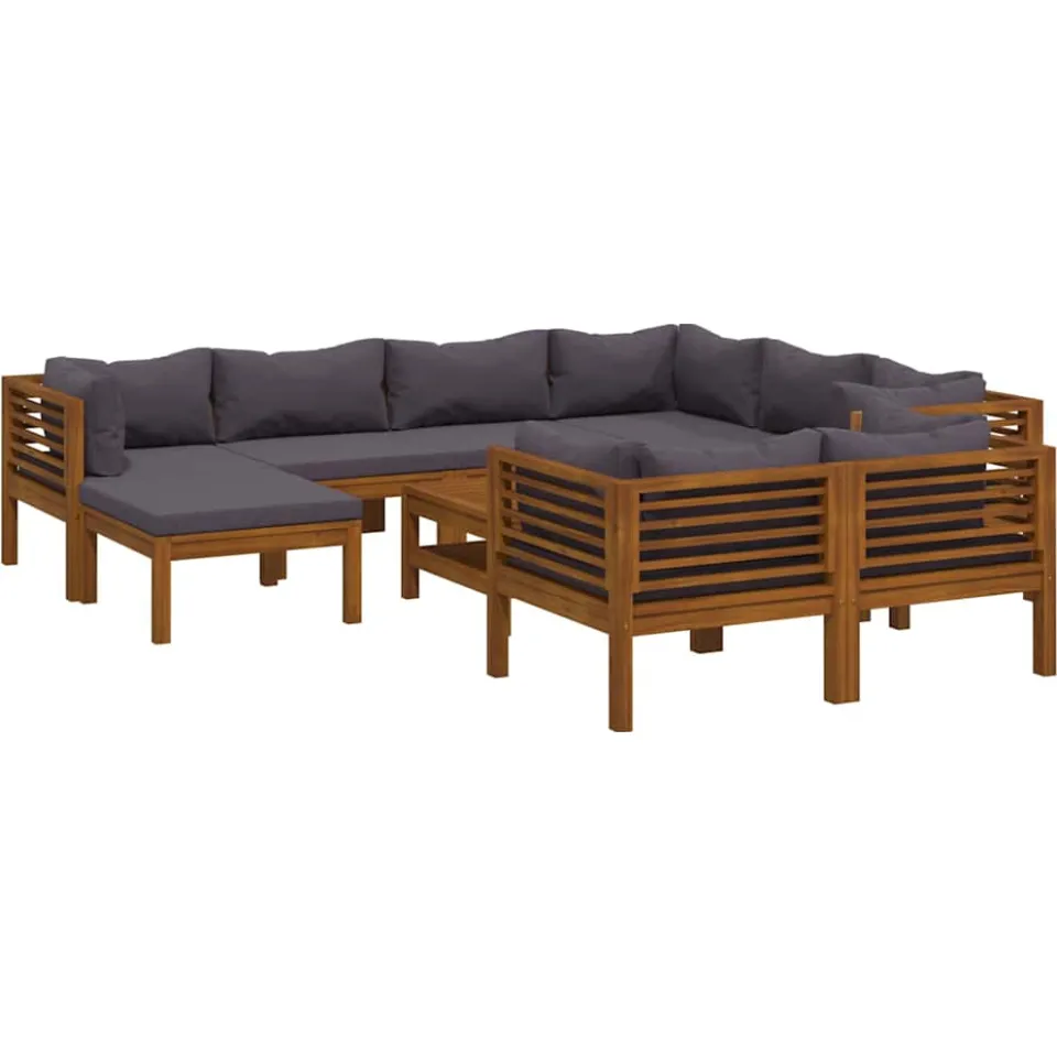 vidaXL 10-delige Loungeset met kussens massief acaciahout Grijs