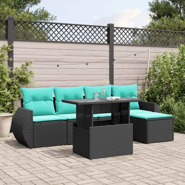 vidaXL 6-delige tuinbankset met kussens van zwart polyrotan, foto 2