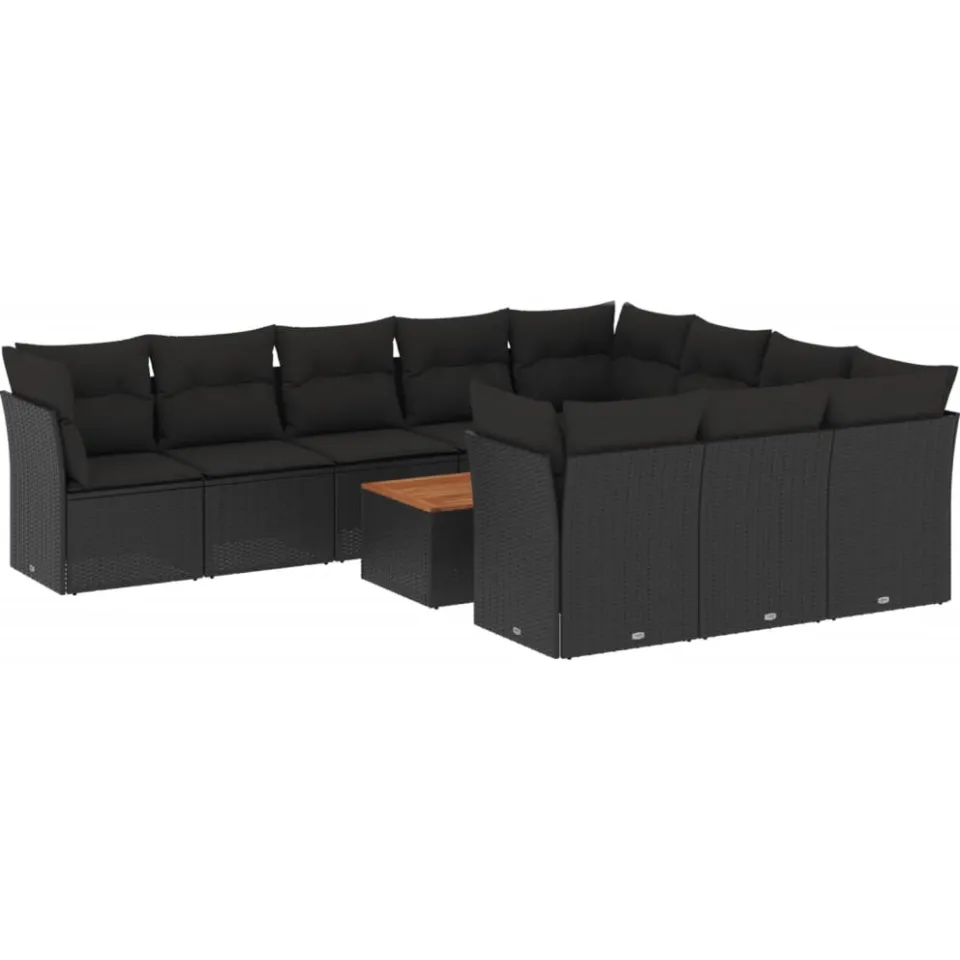 vidaXL 11-delige Loungeset met kussens poly rattan zwart, foto 4
