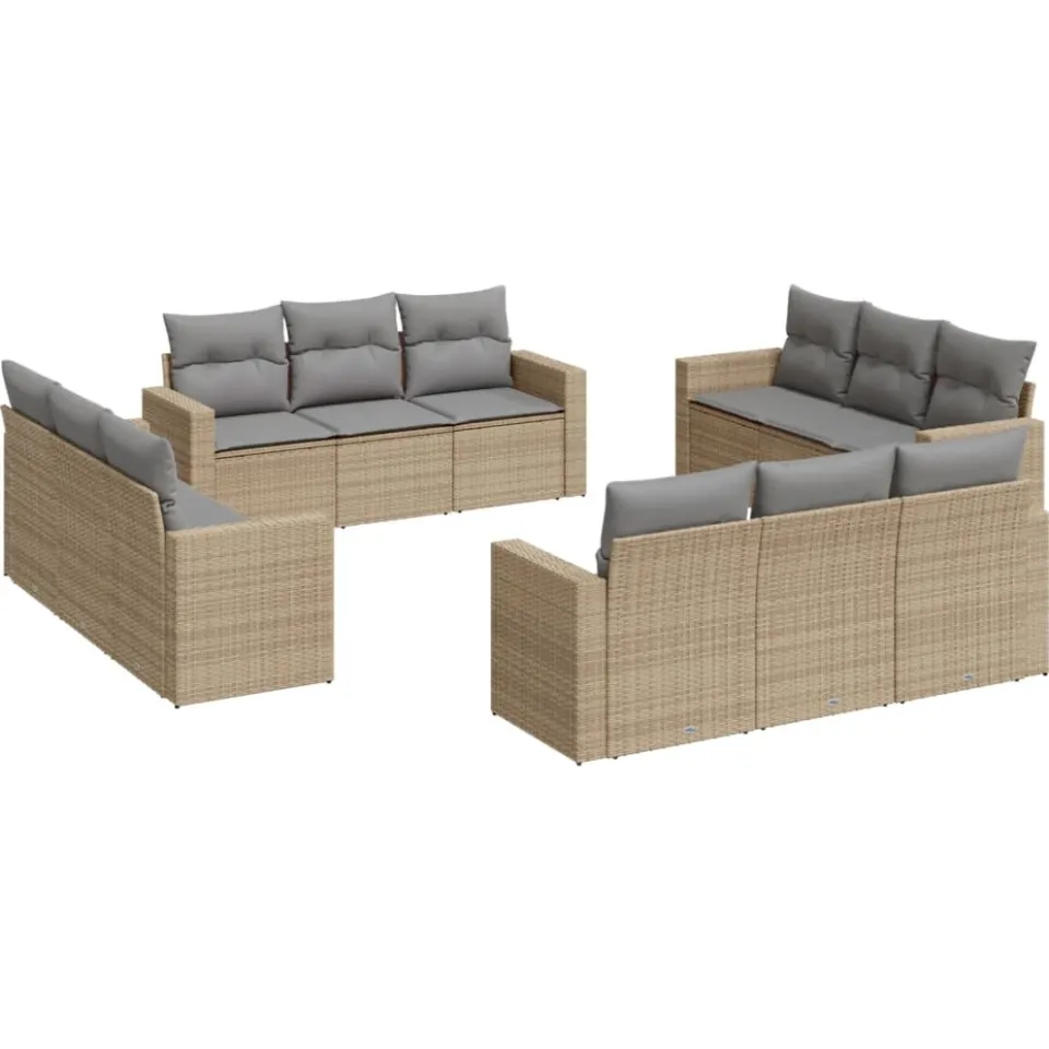 vidaXL 12-delige Loungeset met kussens poly rattan beige, foto 3