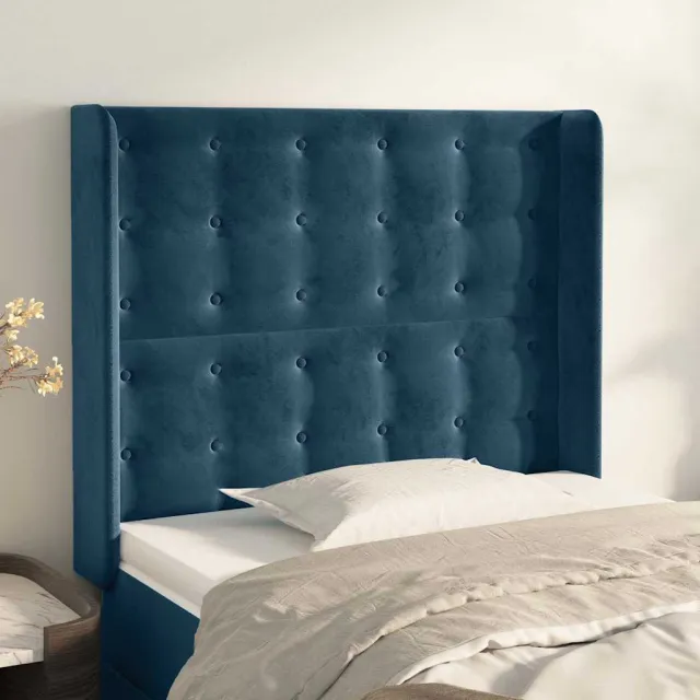 vidaXL Hoofdbord met randen 83x16x118/128 cm fluweel blauw