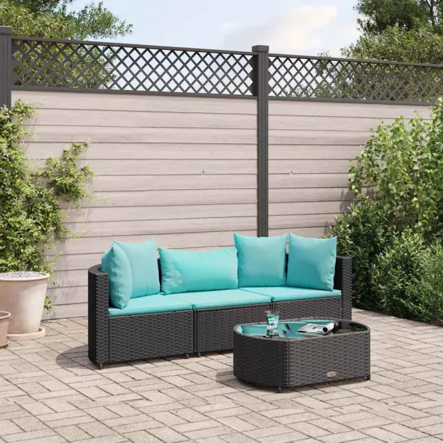 vidaXL 4-delige Loungeset met kussens poly rattan zwart, foto 2