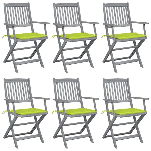 vidaXL Inklapbare stoelen 6 st met kussens massief acaciahout Groen