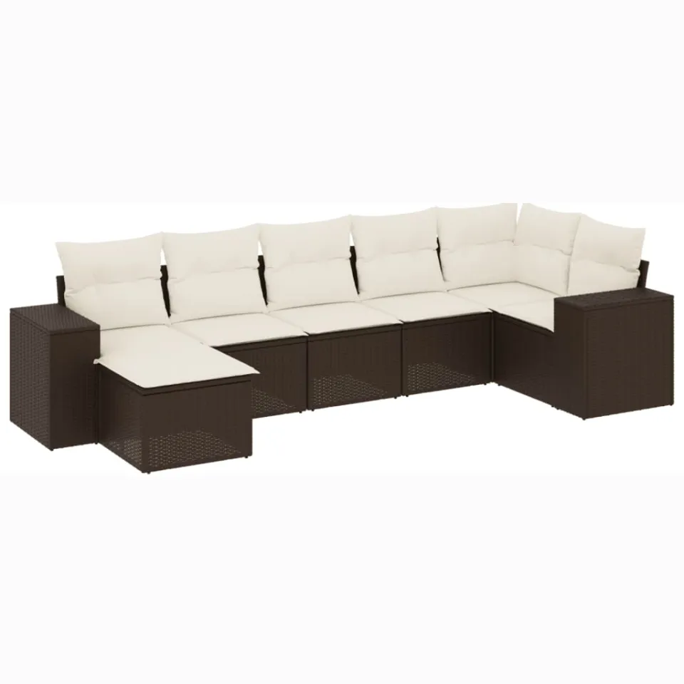 vidaXL 7-delige Loungeset met kussens poly rattan bruin, foto 3