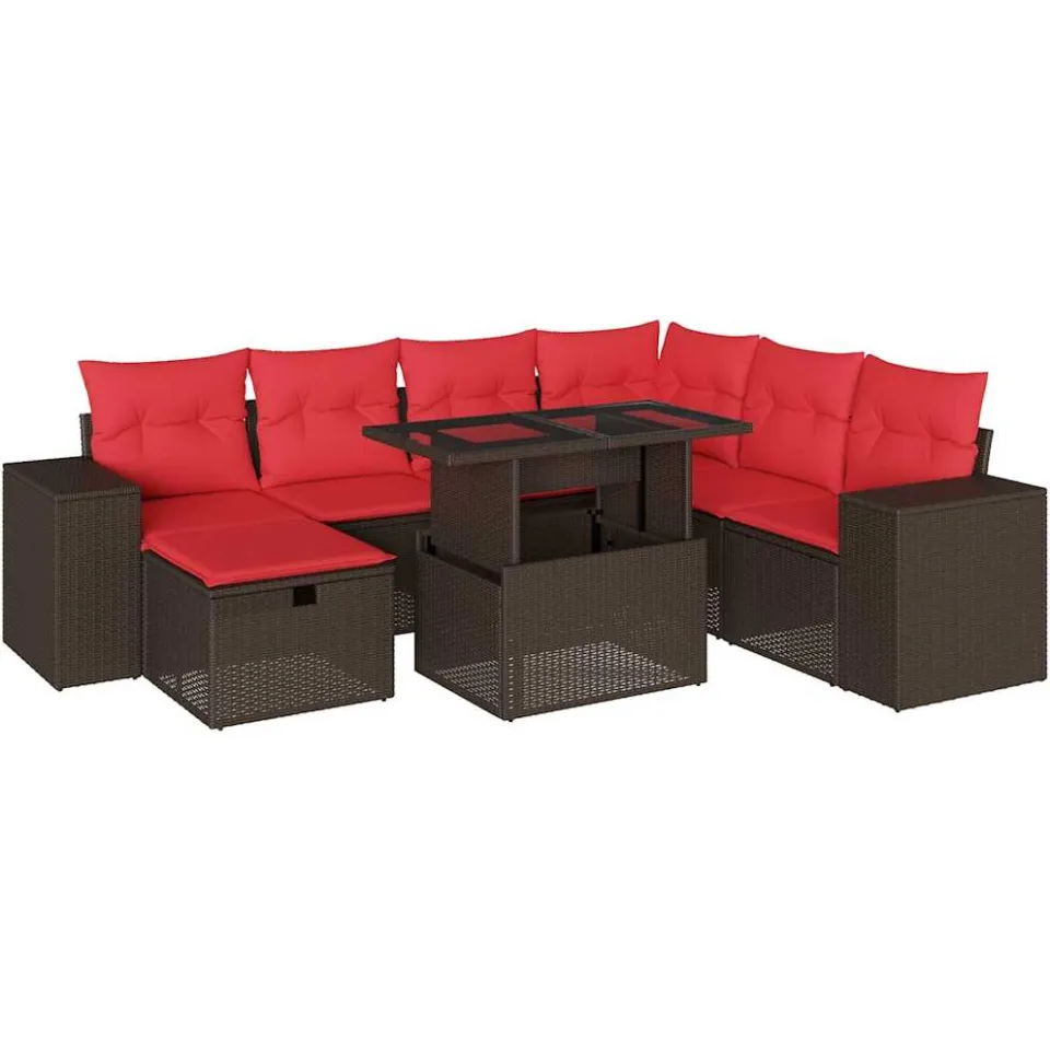 vidaXL 8-delige tuinbankset met kussens, bruin polyrotan, foto 3