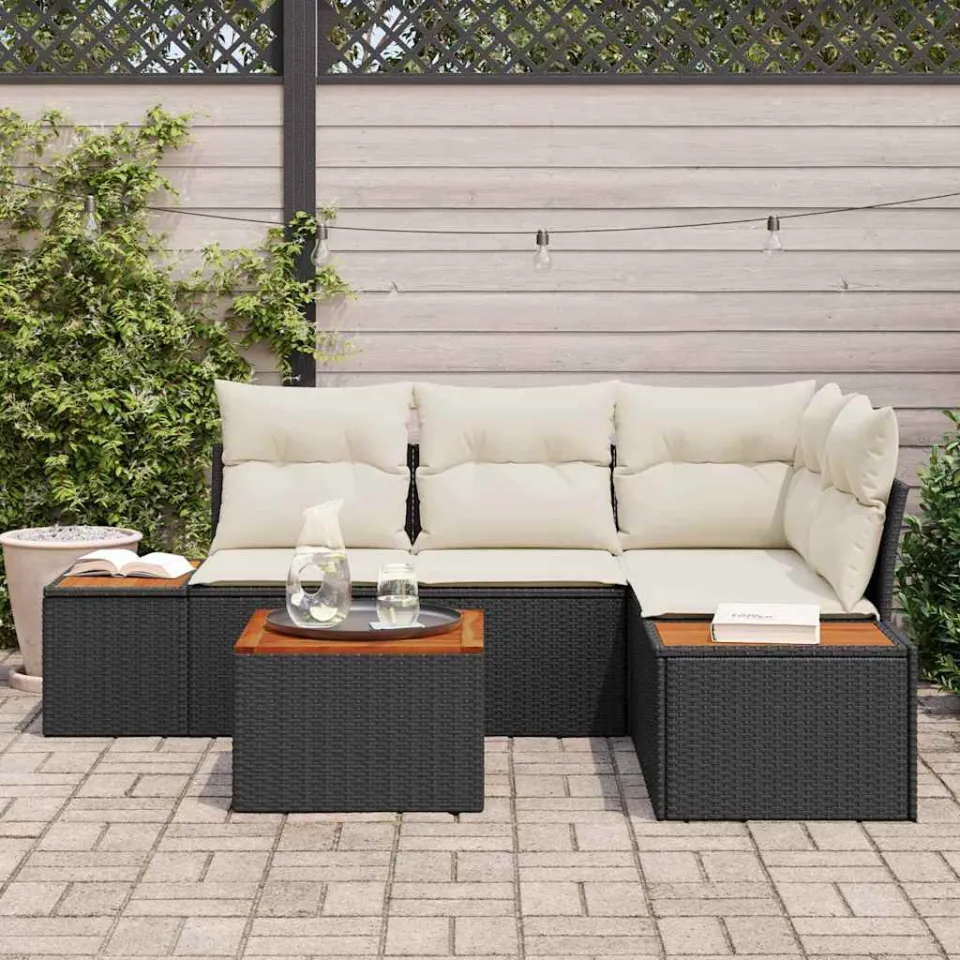 vidaXL Tuinbankenset 5 st Zwart Poly riet, foto 3