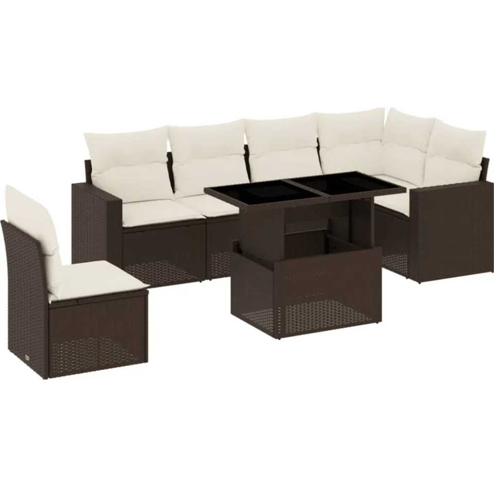 vidaXL 7-delige Loungeset met kussens poly rattan bruin