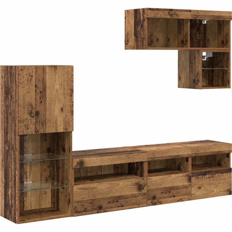 vidaXL TV Wandmeubels 6 st Oudhout Bewerkt hout Bruin