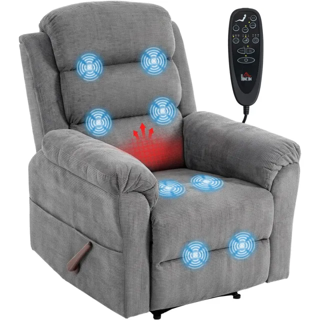 Homcom Massage Recliner Sofa-Polyester-95L x 87B x 109H cm-Grau Grijs